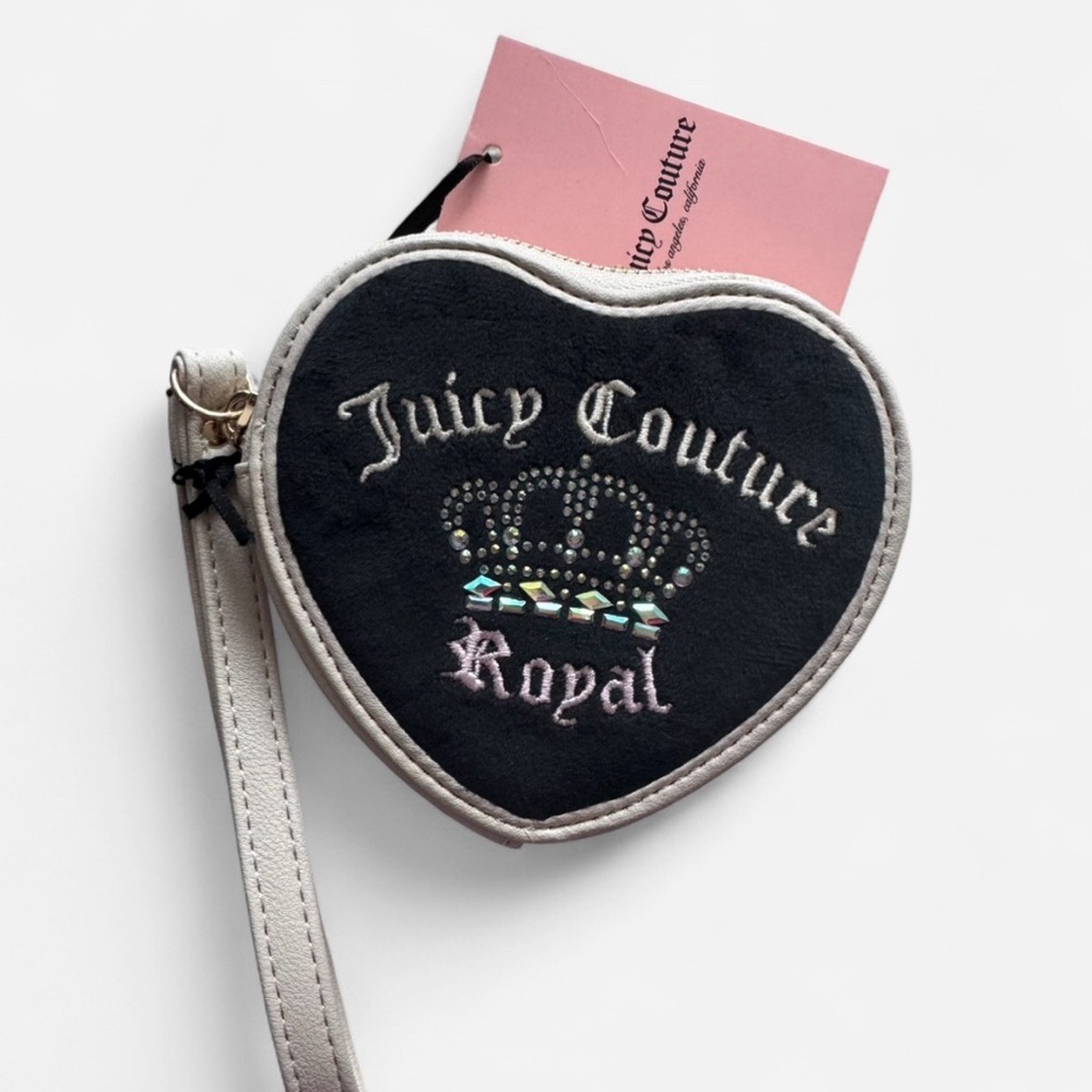 Juicy Couture Crown Velour Black Heart Wristlet with Crystals BNWT